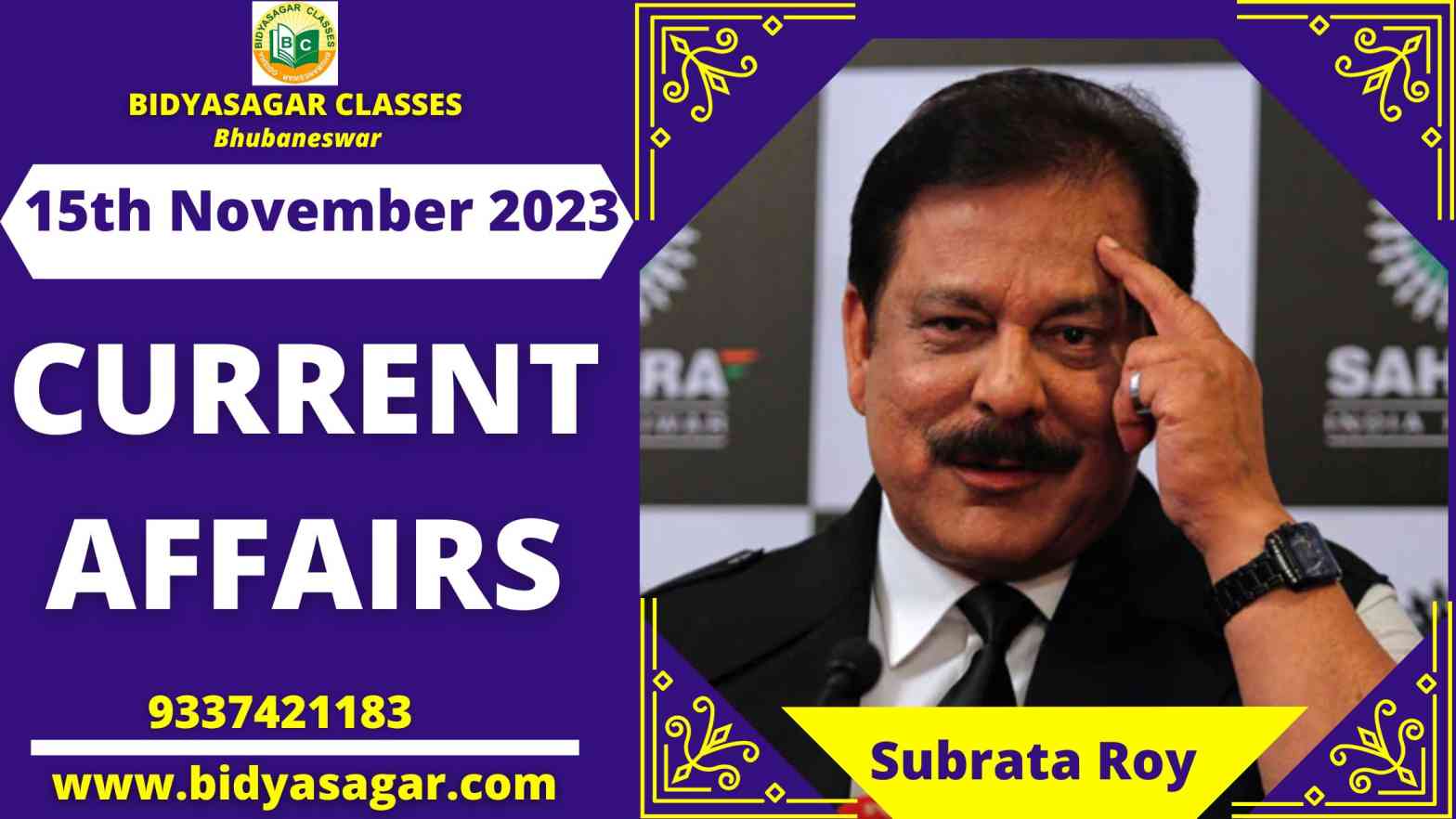 Today's Headlines : 15th November Current Affairs 2023