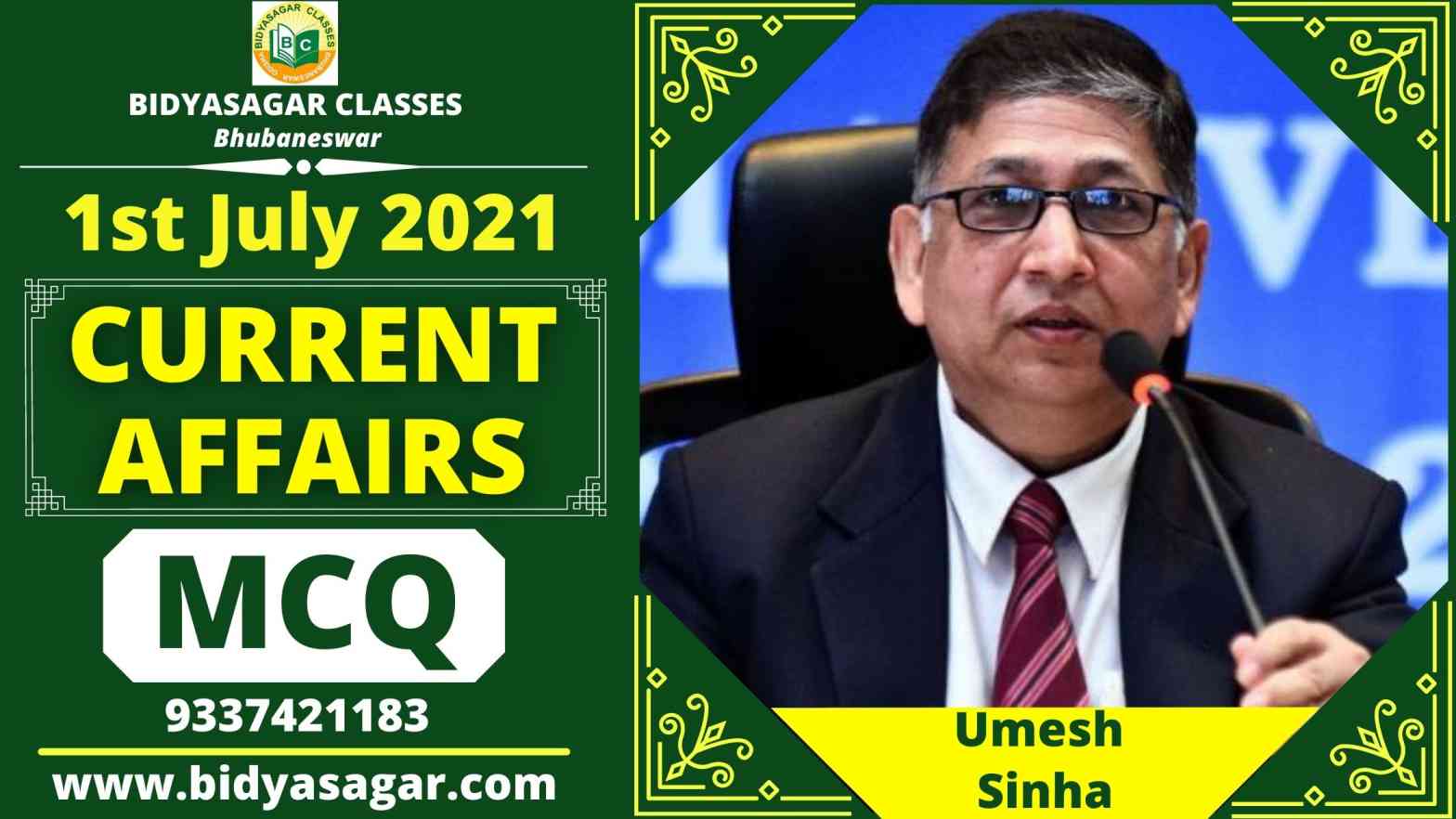 MCQ on Important Daily Current Affairs of 1st July 2021