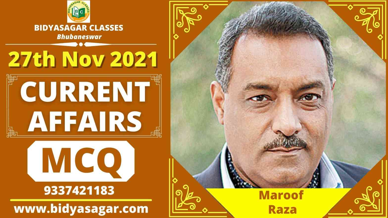 MCQ on Current Affairs of 27th November 2021